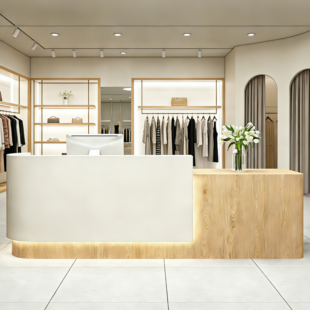 Contemporary L-Shaped Reception Desk with Raised Counter and LED Lighting