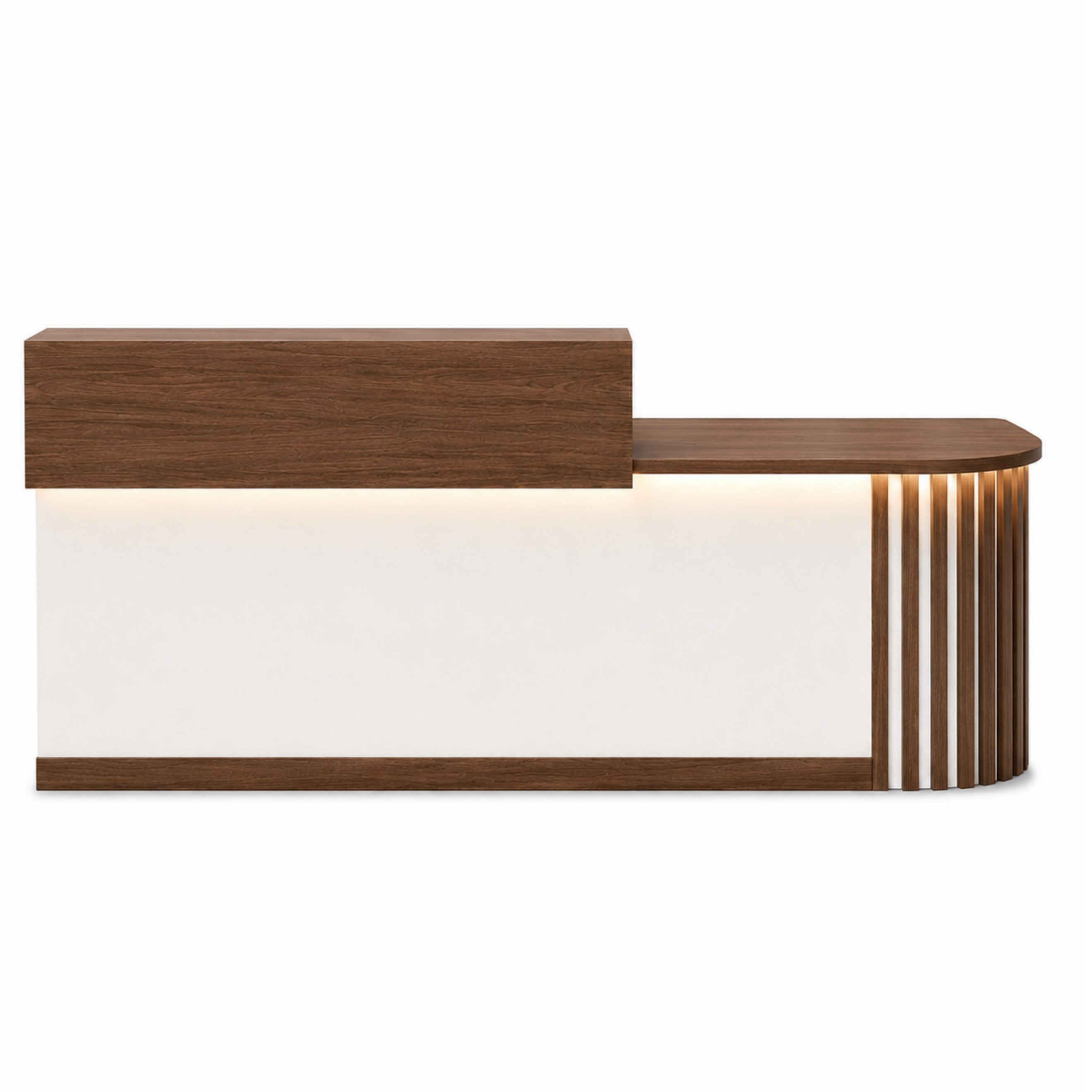 Modern Curved Reception Desk with LED Lighting and Storage Counter