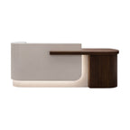 Modern Curved Reception Desk with Return Counter and Timber-Look Side Panel