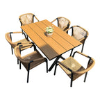 Outdoor Rope-Weave Dining Set With Timber-Look Table