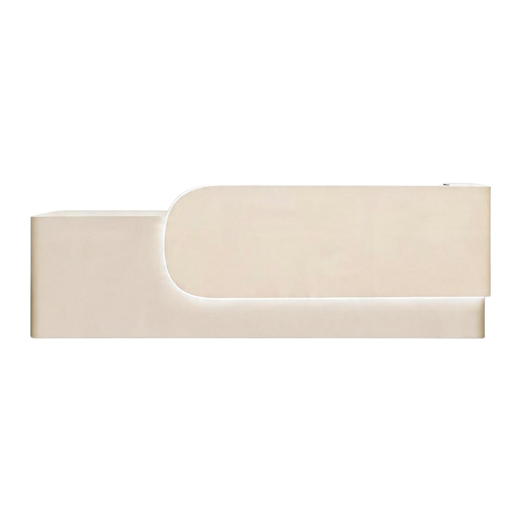 Elegant Reception Counter with Curved White Marble Front and Integrated Lighting for Entryways