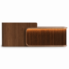Luxury LED Reception Desk with Fluted Wood Grain Panels and Rounded Edges