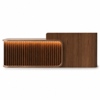 Luxury LED Reception Desk with Fluted Wood Grain Panels and Rounded Edges