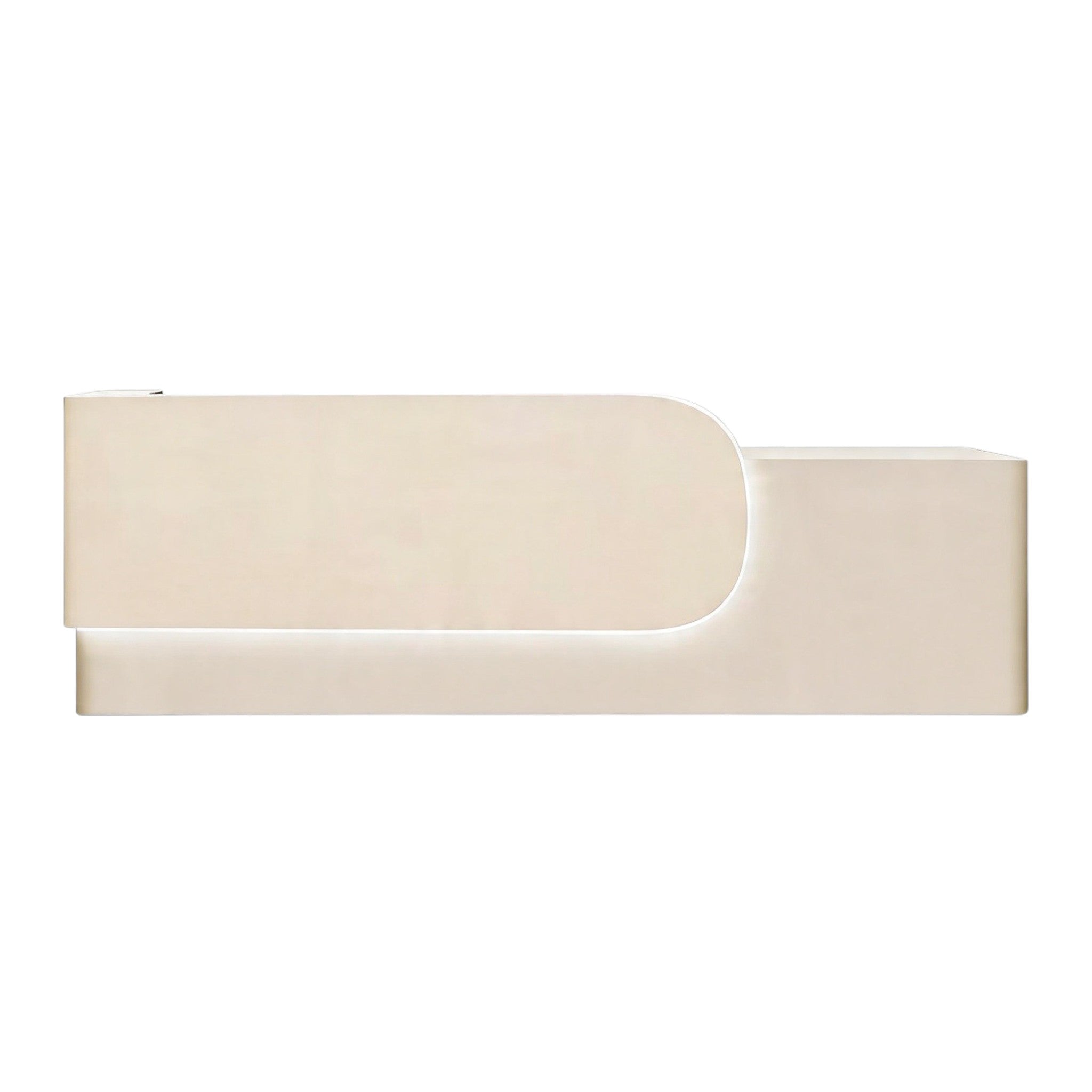 Elegant Reception Counter with Curved White Marble Front and Integrated Lighting for Entryways