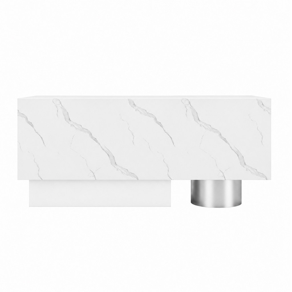 Luxury Travertine-Look Reception Counter with Modern Curved Design
