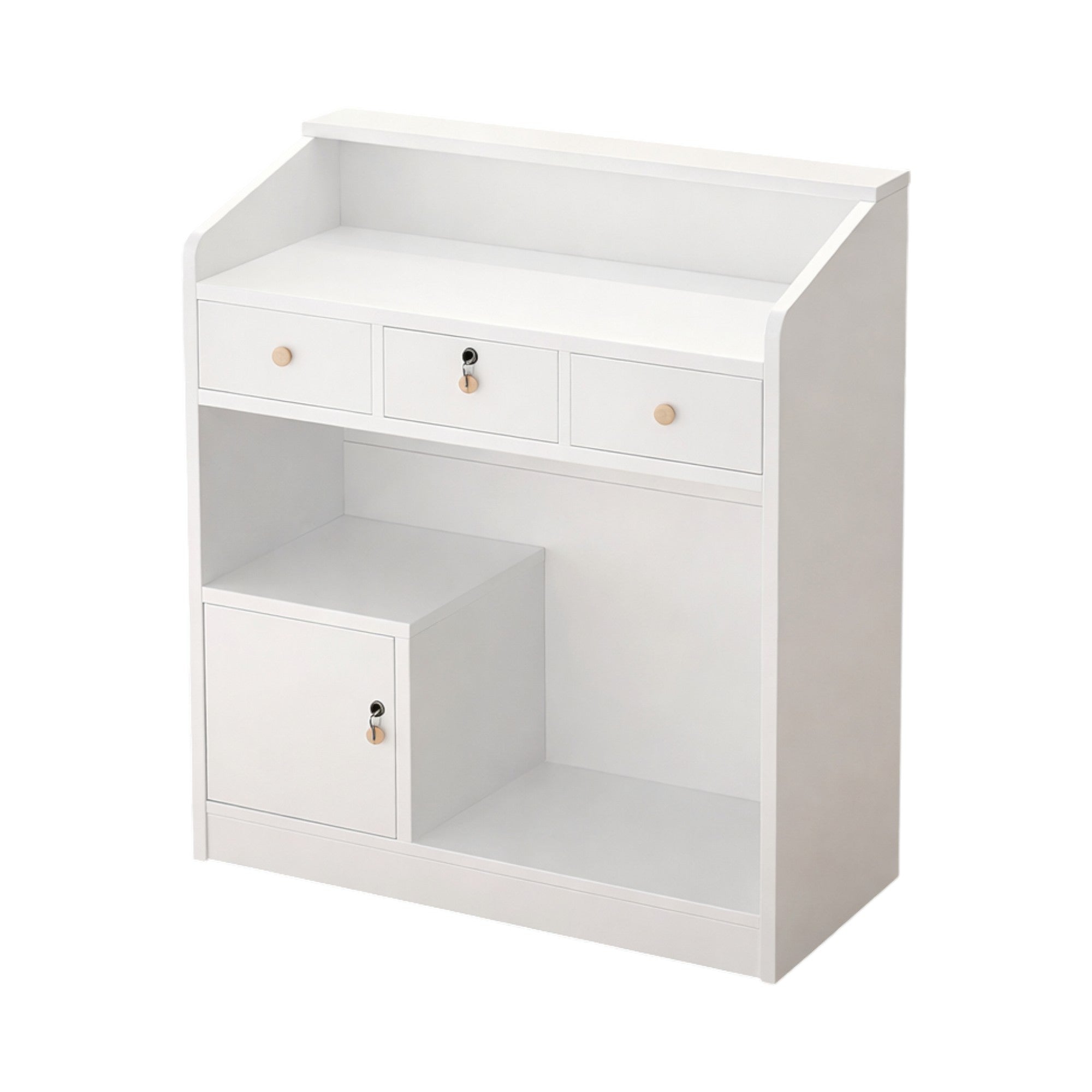 Compact White Reception Counter with Custom Logo