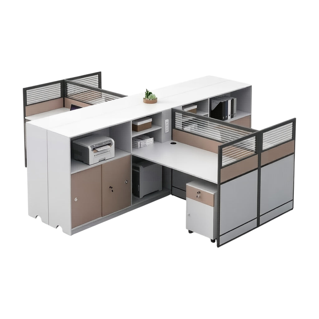 Office Workstation Desk with Privacy Panels and Integrated Storage