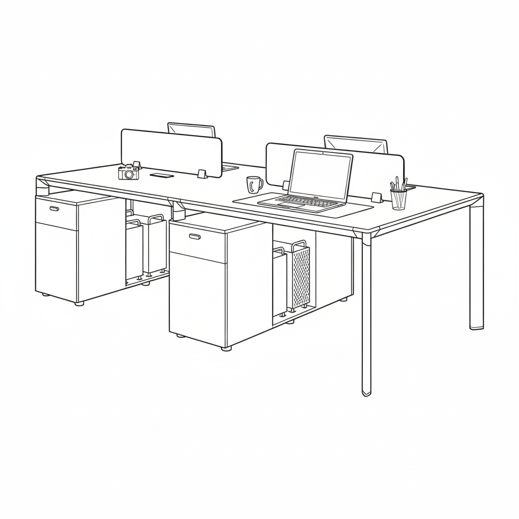 Collaborative Office Workstation Desk with Privacy Screens and Integrated Storage
