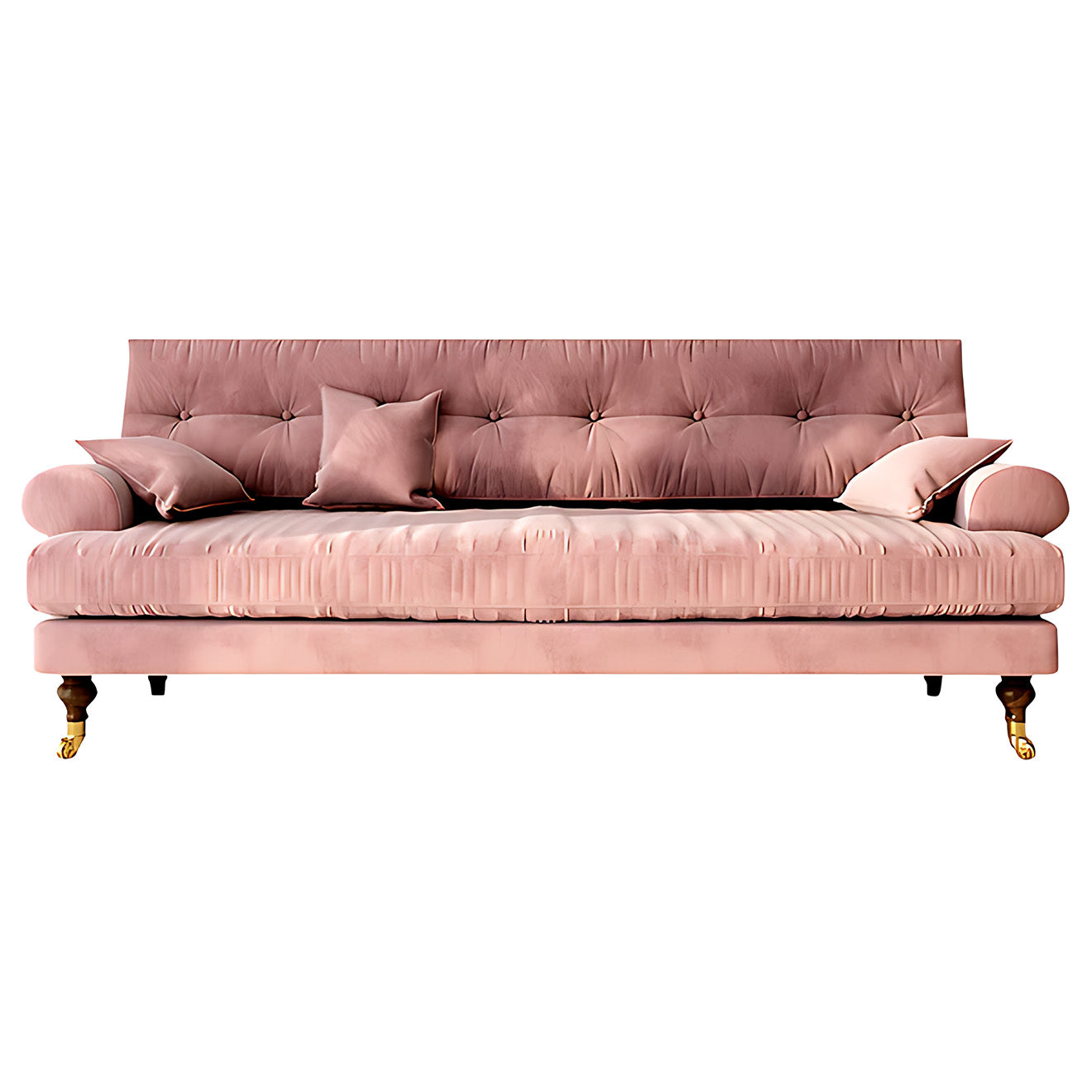 Velvet Sofa with Rolled Arms and Tufted Back