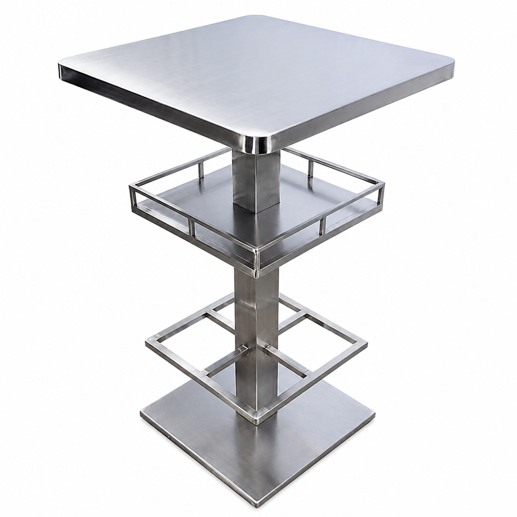 Modern Bar Table with Basket Storage and Foot Rail