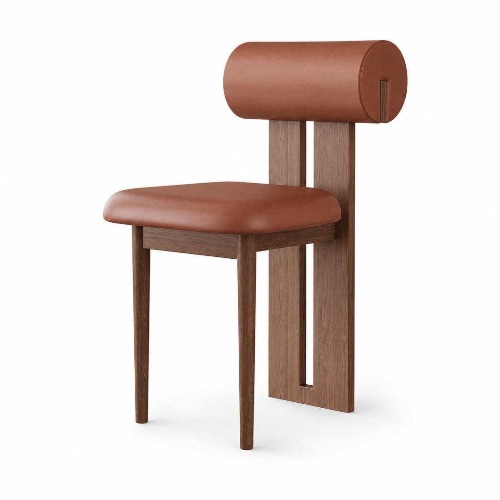 Modern Dining Chair with Upholstered Seat and Cylindrical Backrest