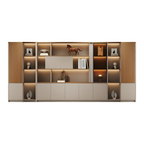 Modern Executive Office Storage Cabinet with Open Shelves and LED Display Lighting