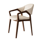 Modern Leather Accent Chair with Solid Ash Wood Frame and Curved Backrest
