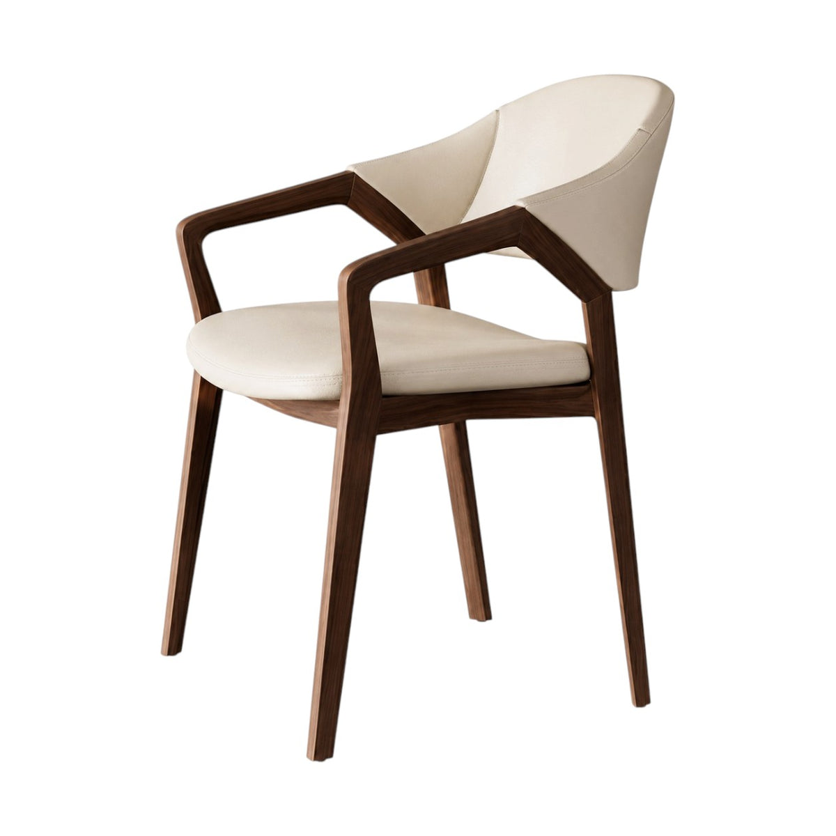 Modern Leather Accent Chair with Solid Ash Wood Frame and Curved Backrest