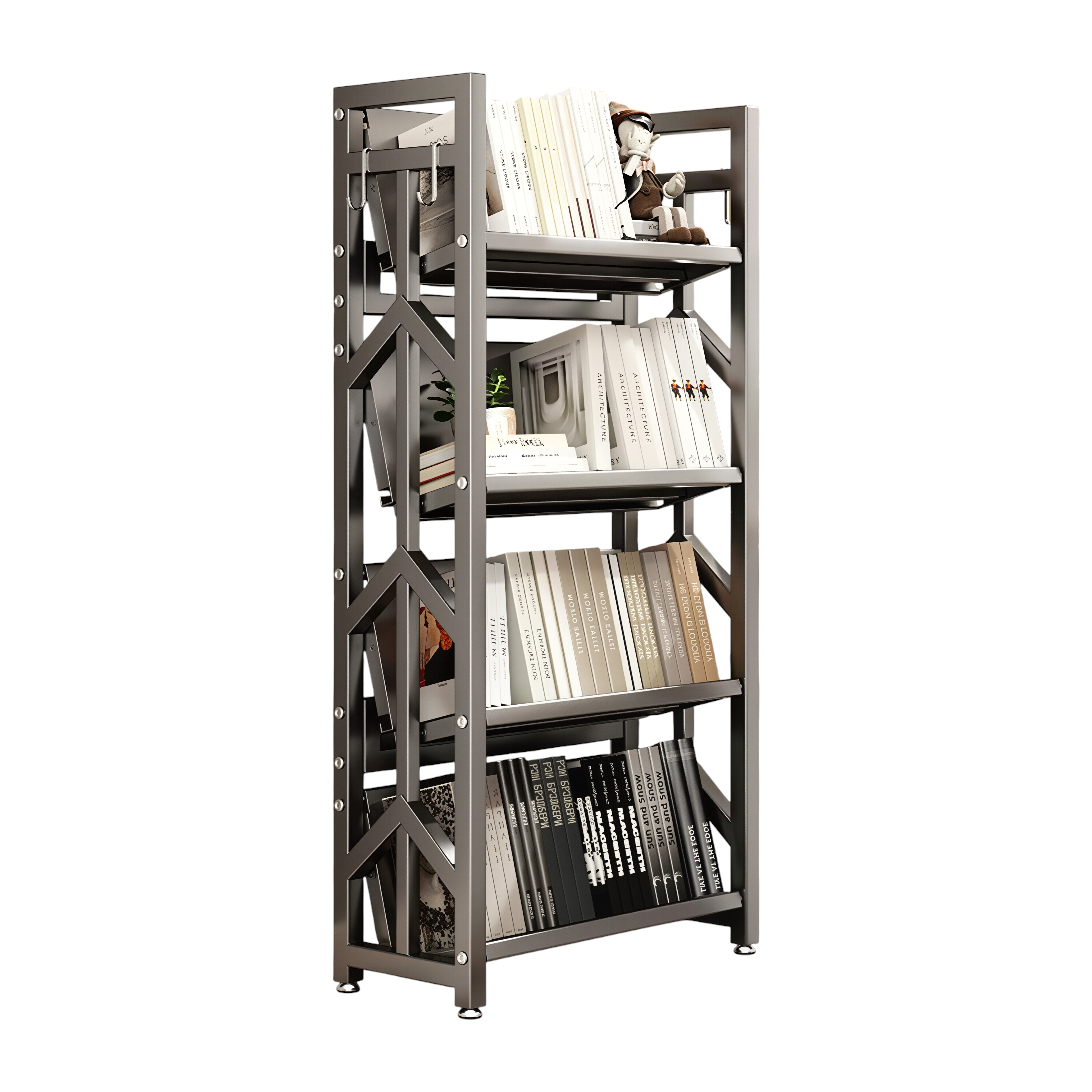 Adjustable Multi-Tier Bookcase With Slanted Shelves