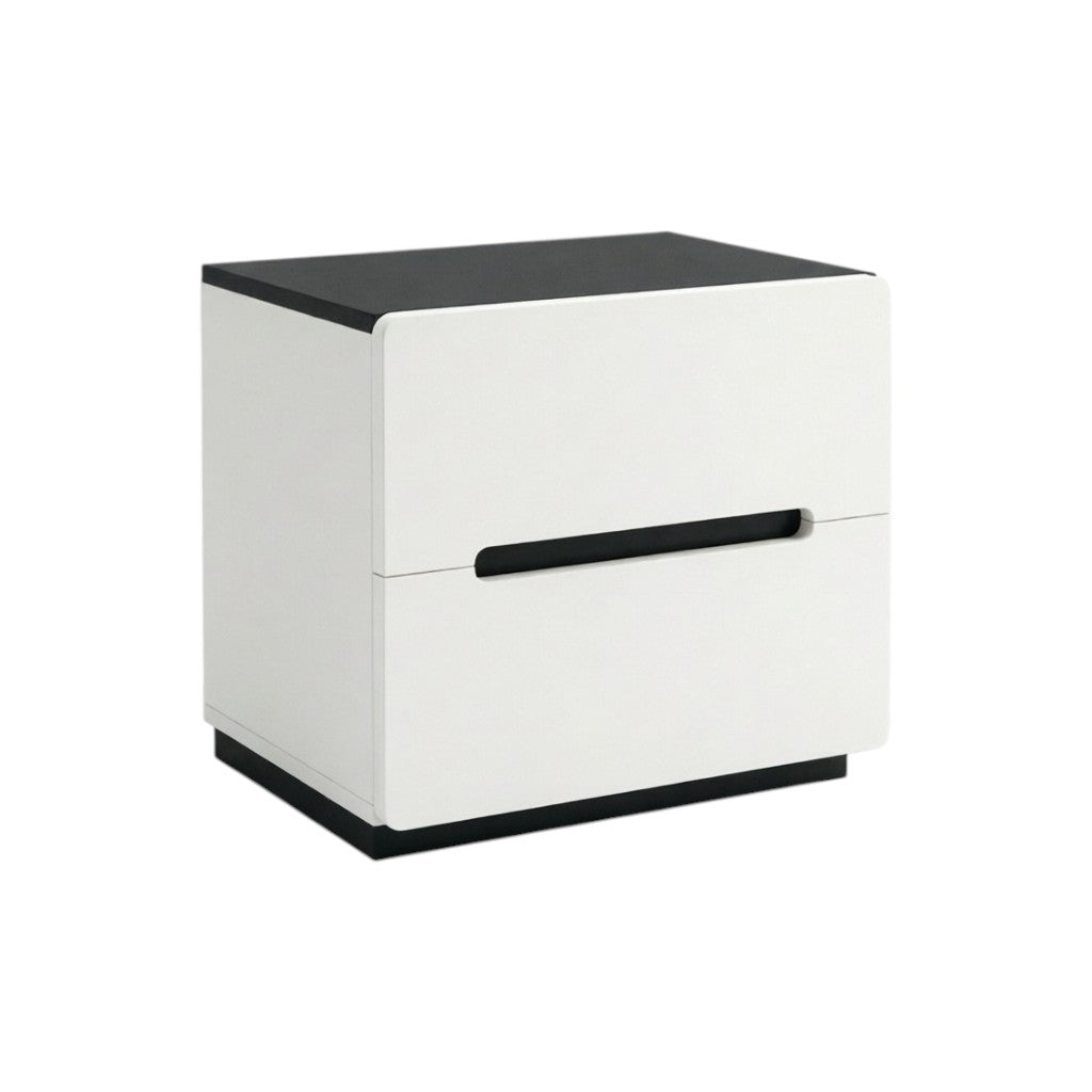 Minimalist Rounded Bedside Table with Concealed Pull Handles and Drawer Storage