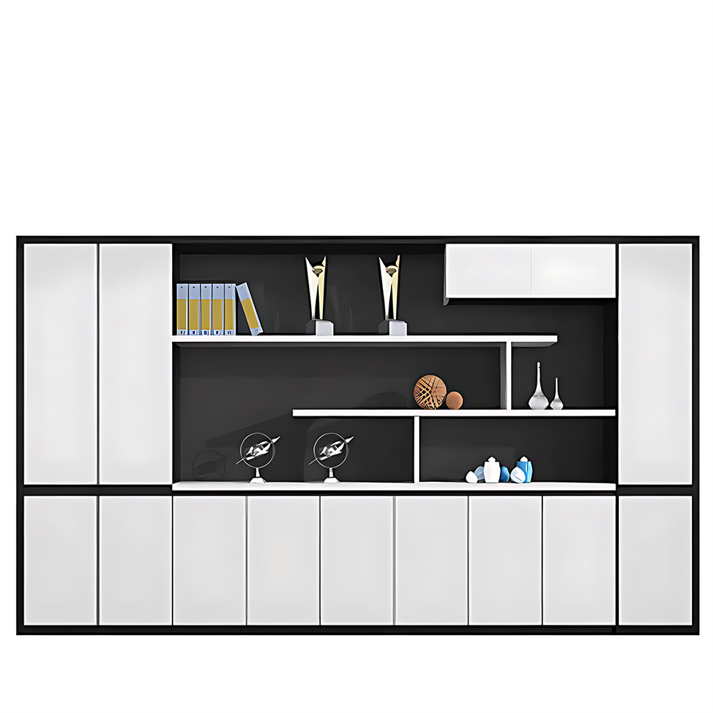 Contemporary Open-Style Storage Cabinet with White Wood Grain Finish