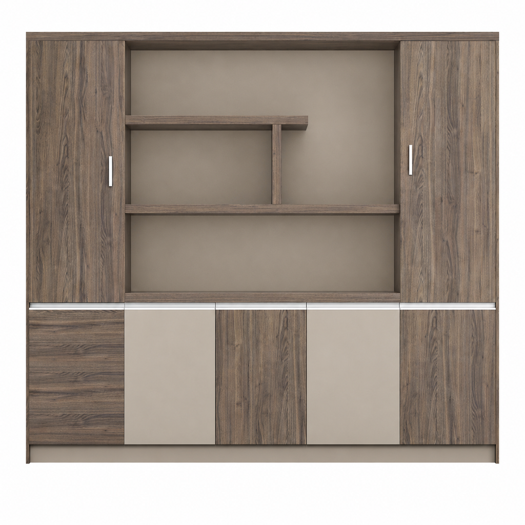Contemporary Executive Office Storage Cabinet with Display Shelving