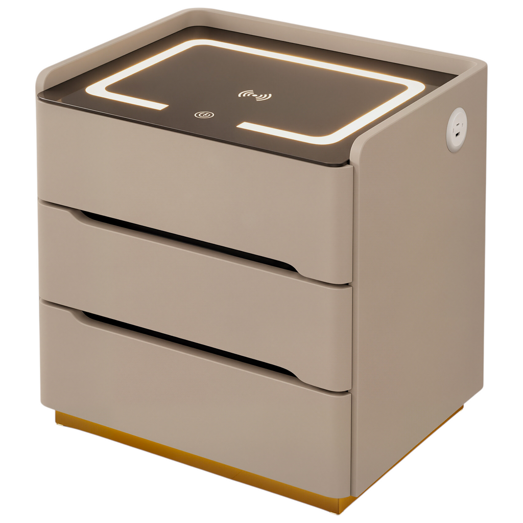 Smart Bedside Table with Wireless Charging and LED Light