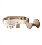 Curved Cream Bouclé Sofa and Round Coffee Table Lounge Set with Accent Armchair