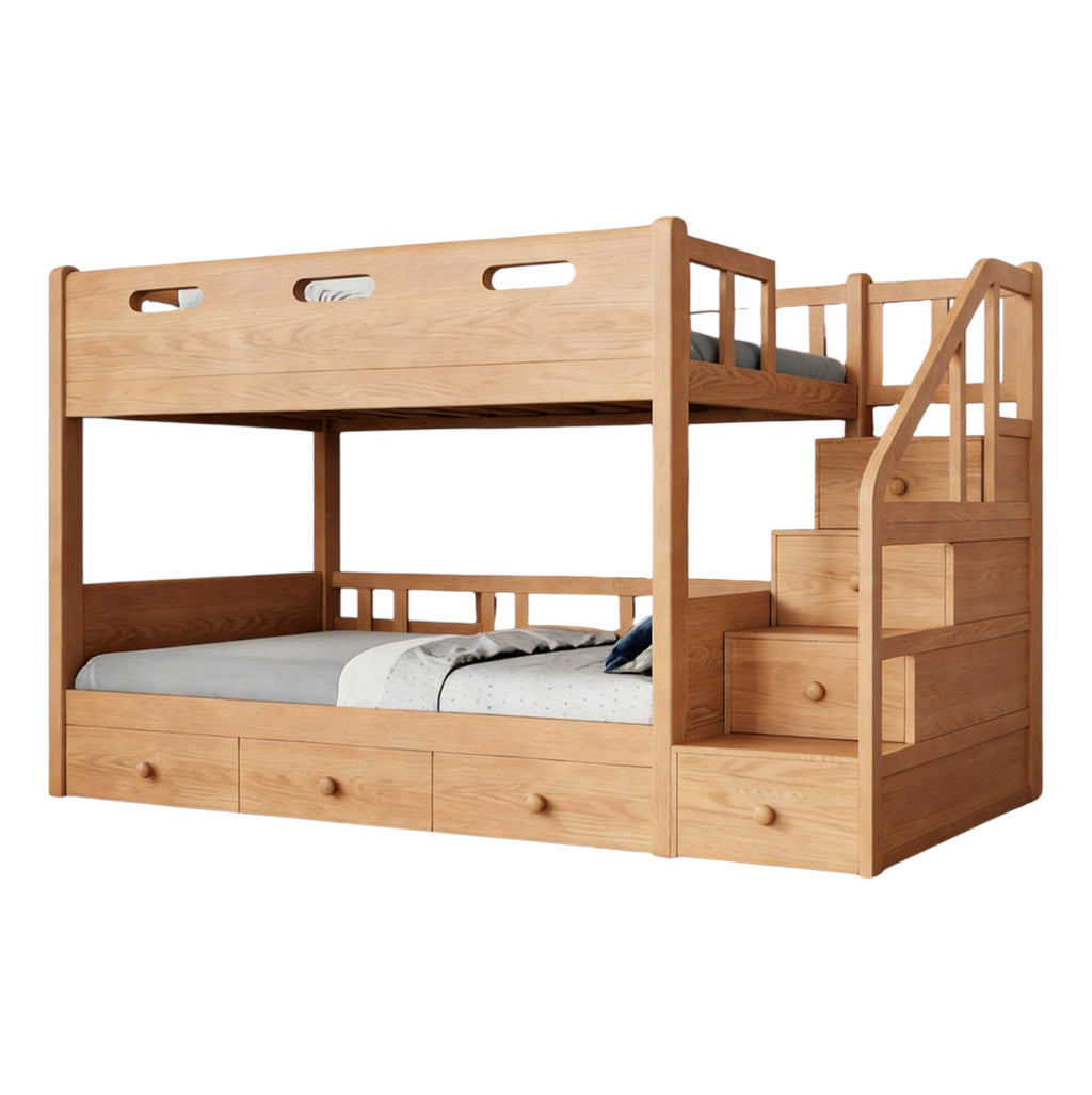 Space-Saving Timber Bunk Bed with Drawers and Stairs
