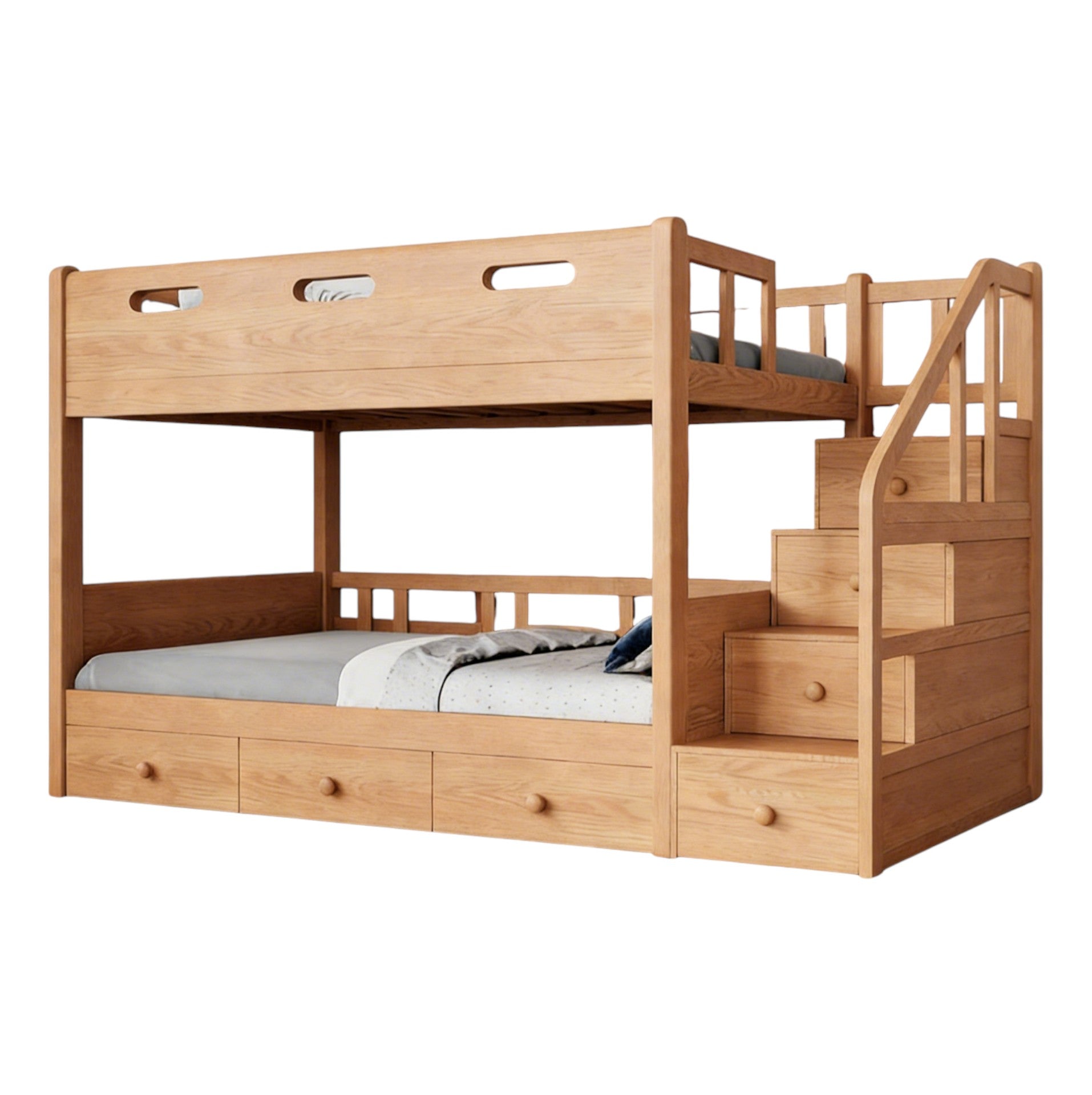 Space-Saving Timber Bunk Bed with Drawers and Stairs