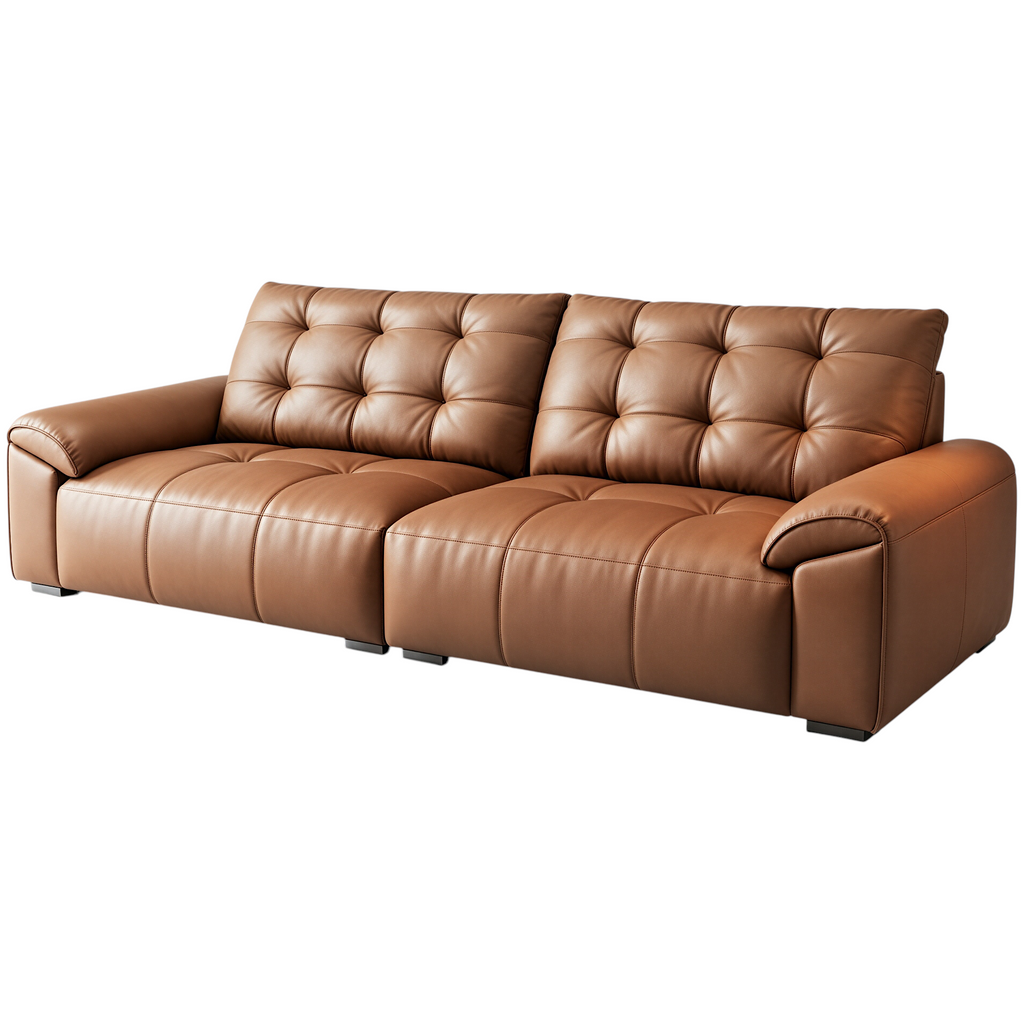 Minimalist Leather Sofa with Generous Seating and Sculpted Contemporary Form