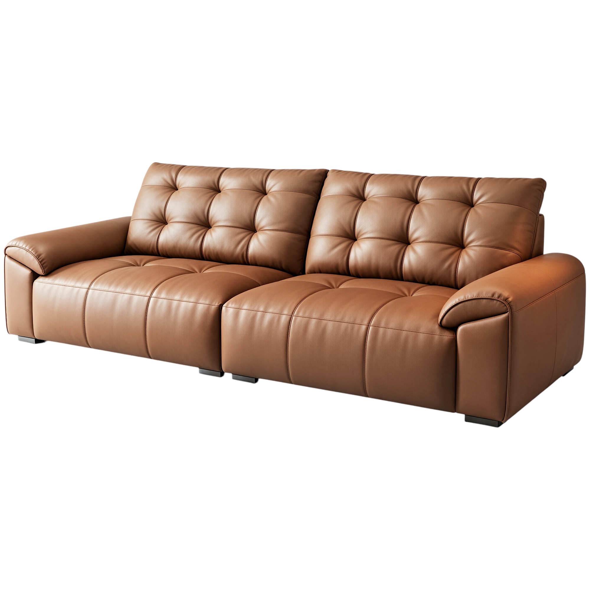 Minimalist Leather Sofa with Generous Seating and Sculpted Contemporary Form
