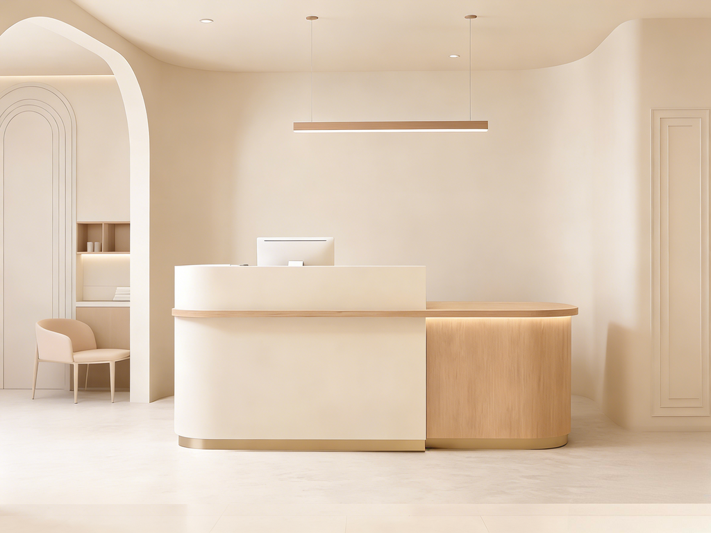 Soft-Tone Timber Reception Counter for Beauty and Wellness
