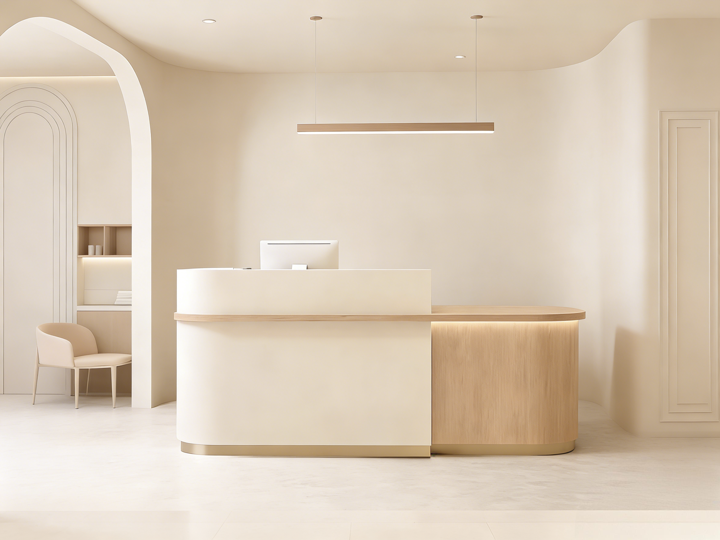Soft-Tone Timber Reception Counter for Beauty and Wellness