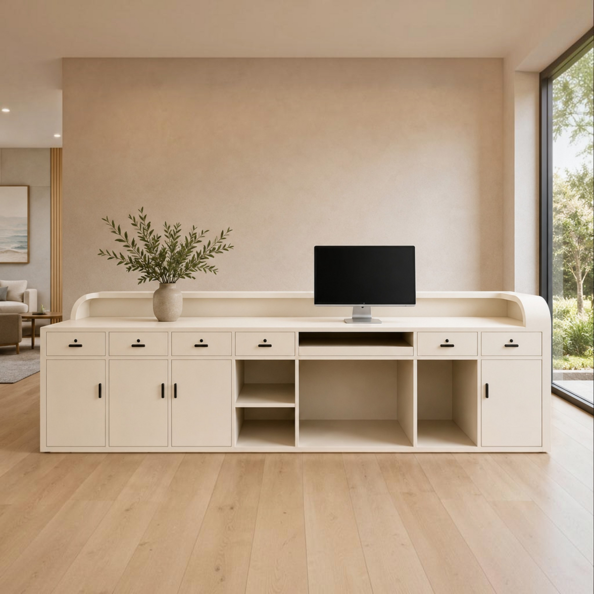 Aura Modern Curved Reception Counter with LED Ambient Lighting