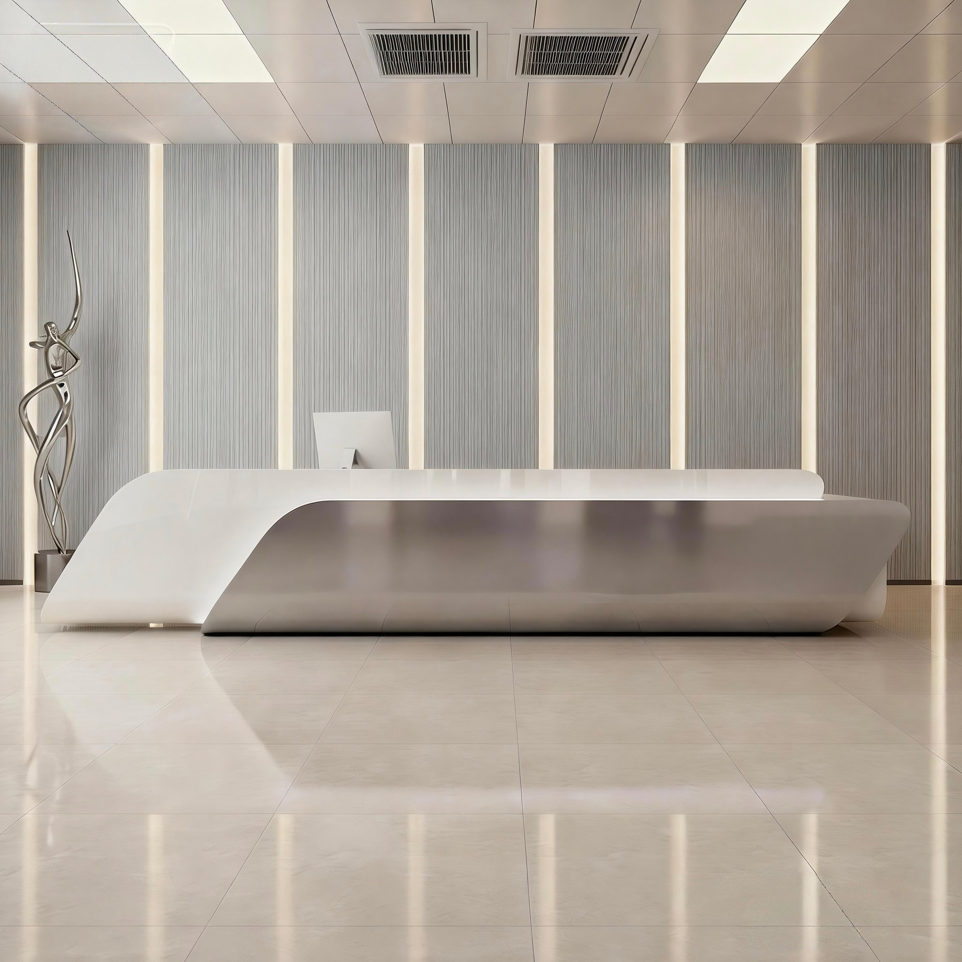 Contemporary Curved Office Reception Desk for Sleek Commercial Workspace Settings