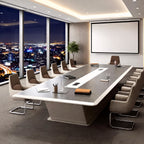 Durable Contemporary Two-Tone Boardroom Table with Central Cable Trough and Sturdy Pedestal Base