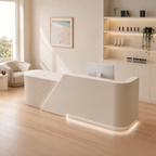 Modern Curved Reception Desk with Fluted Front and LED Base