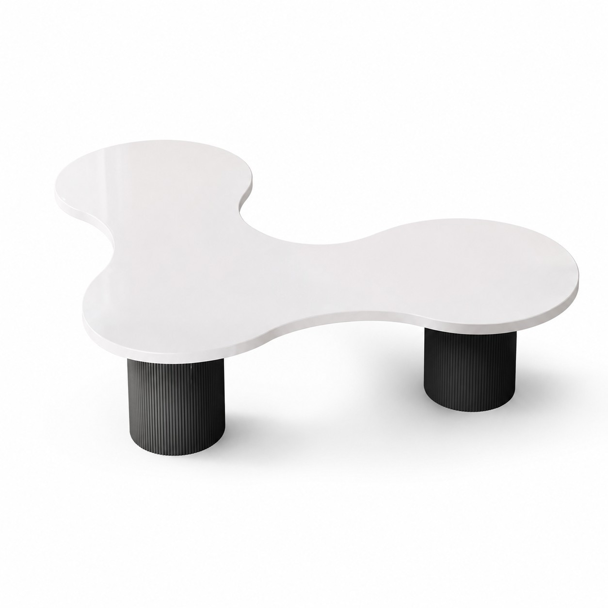 Modern Curved Boardroom Conference Table with Gloss Finish and Cylindrical Base