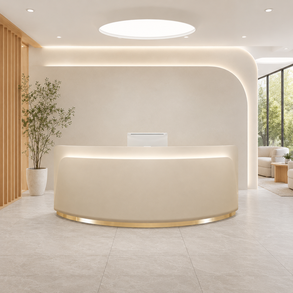 Modern Curved Reception Desk with LED Accent