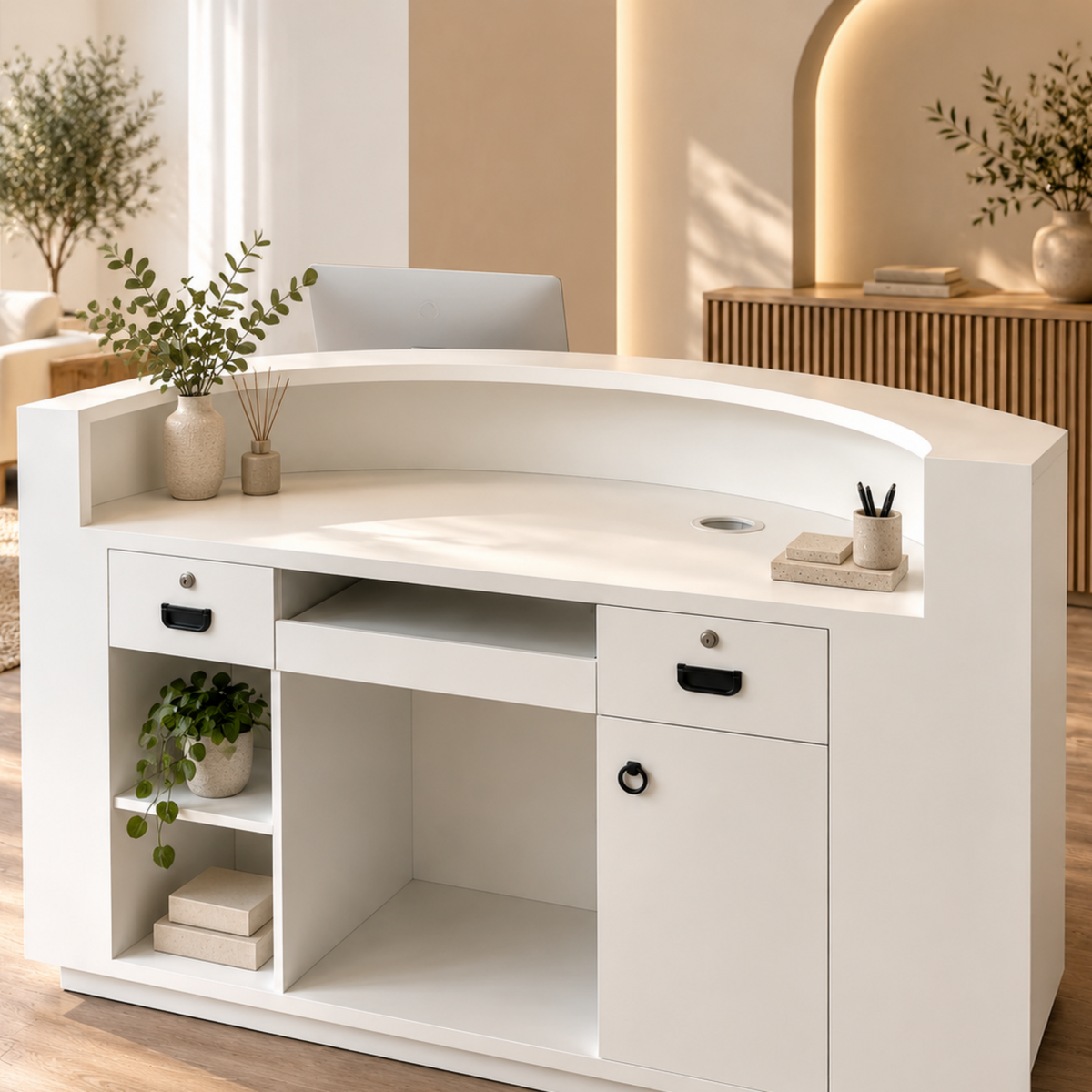 Lacquer Reception Counter with Ambient Lighting