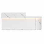Modern Curved Reception Desk with LED Lighting and Storage Counter