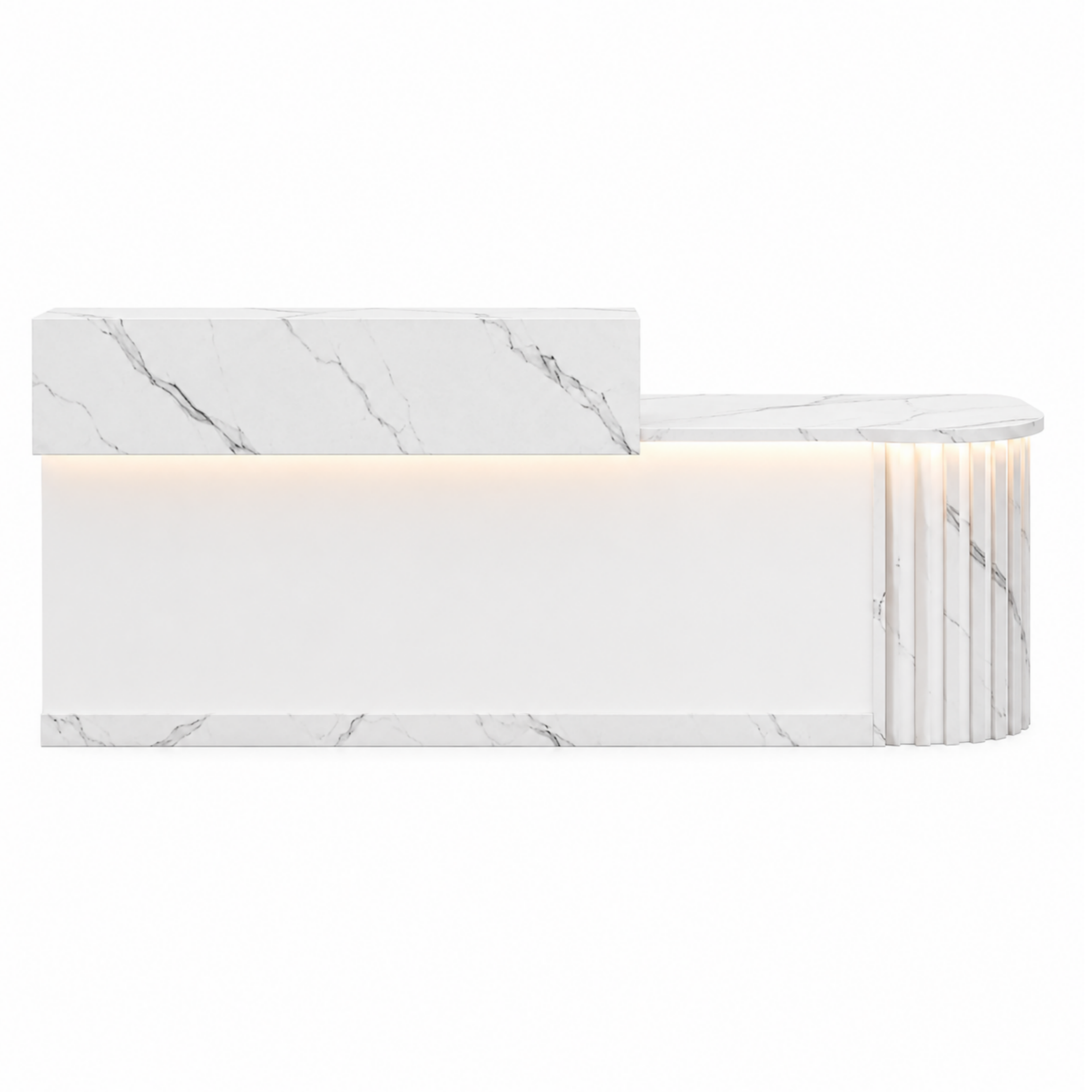 Modern Curved Reception Desk with LED Lighting and Storage Counter