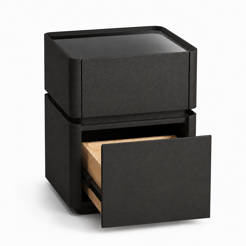Contemporary Bedside Table with Safe, Wireless Charger and USB