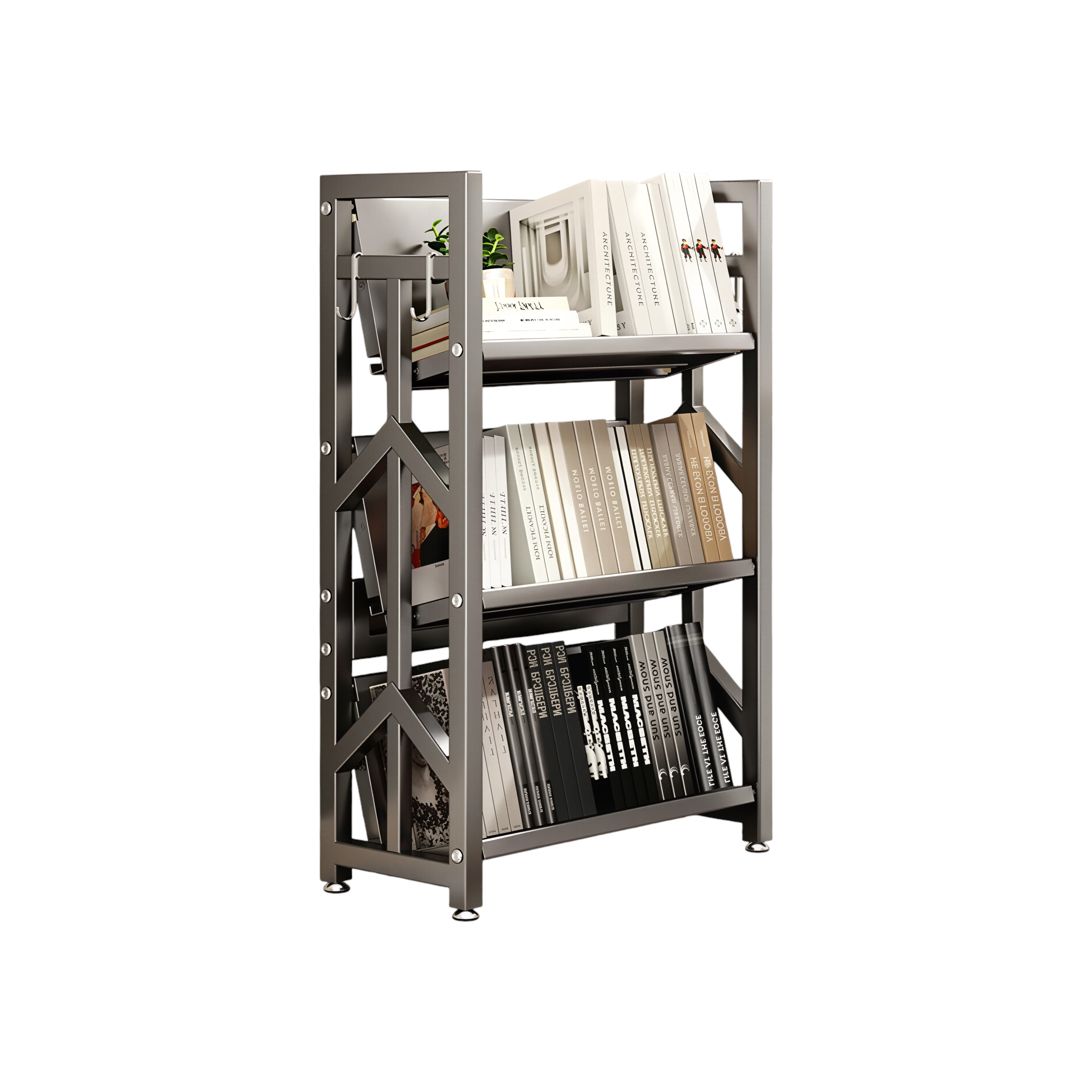 Adjustable Multi-Tier Bookcase With Slanted Shelves