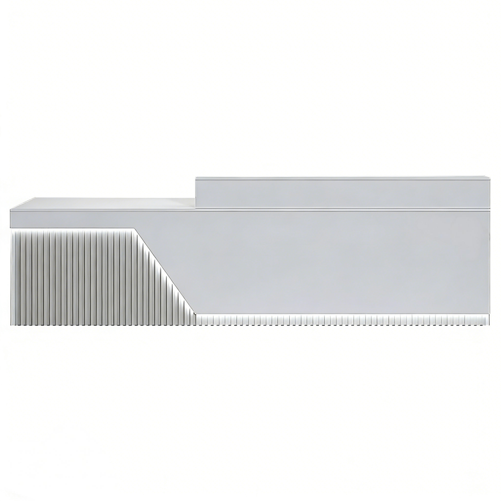 Modern White LED Reception Counter with Fluted Front Panel