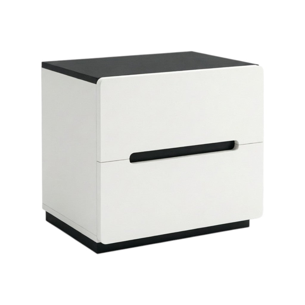 Minimalist Rounded Bedside Table with Concealed Pull Handles and Drawer Storage