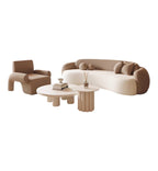Curved Cream Bouclé Sofa and Round Coffee Table Lounge Set with Accent Armchair