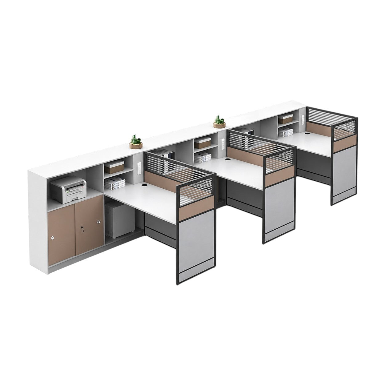 Office Workstation Desk with Privacy Panels and Integrated Storage