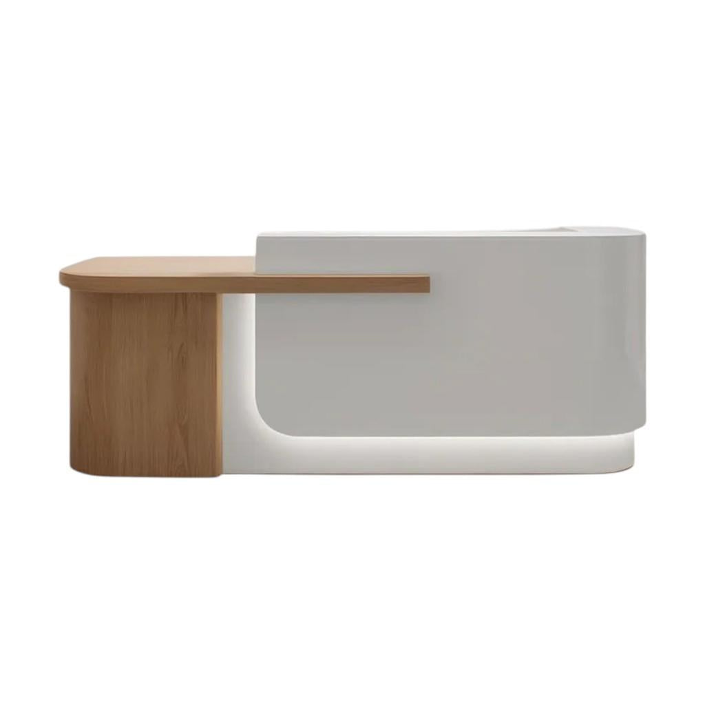 Modern Curved Reception Desk with Return Counter and Timber-Look Side Panel
