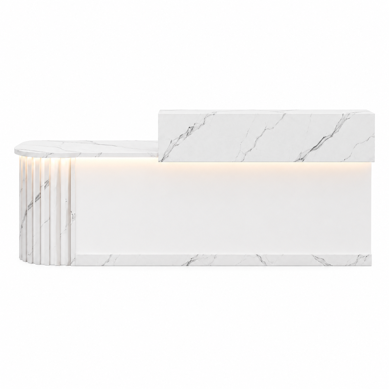 Modern Curved Reception Desk with LED Lighting and Storage Counter