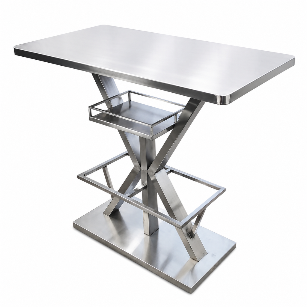 Modern Bar Table with Basket Storage and Foot Rail