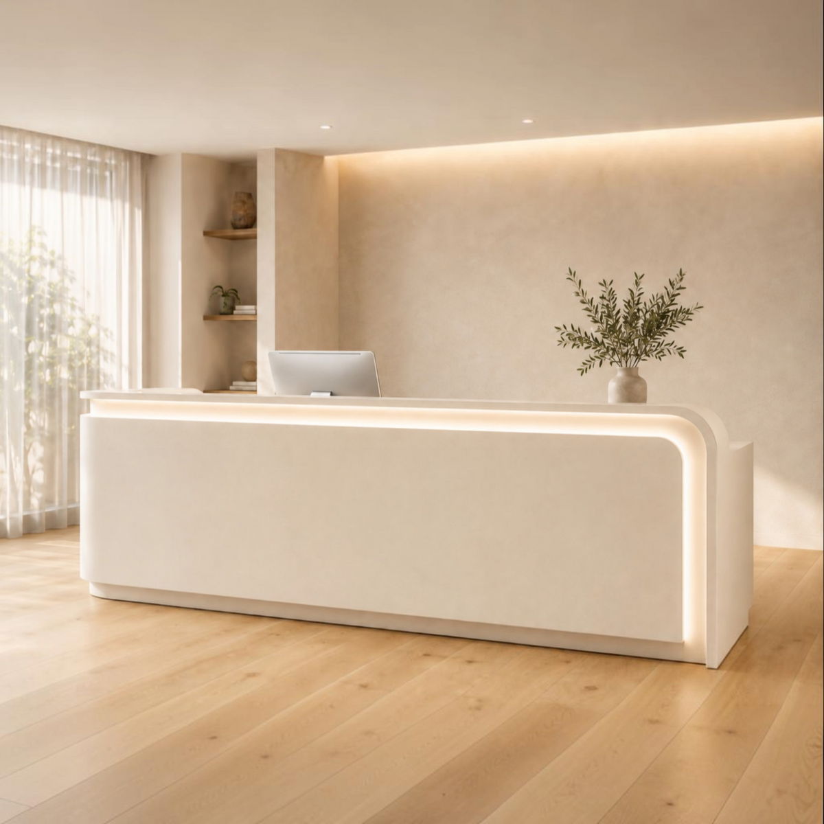 Aura Modern Curved Reception Counter with LED Ambient Lighting