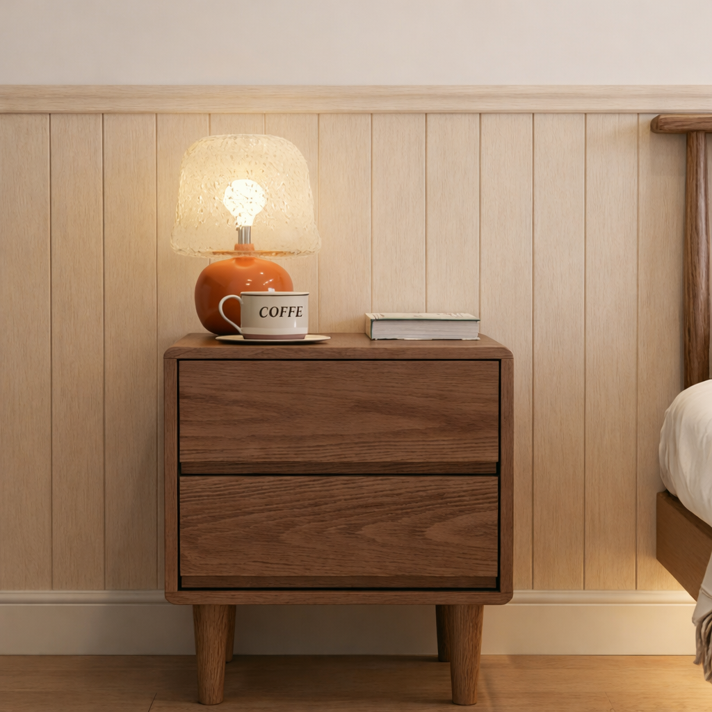 Compact Wooden Bedside Table with Drawers